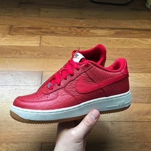 Red Nike Air Force Ones Low Tops